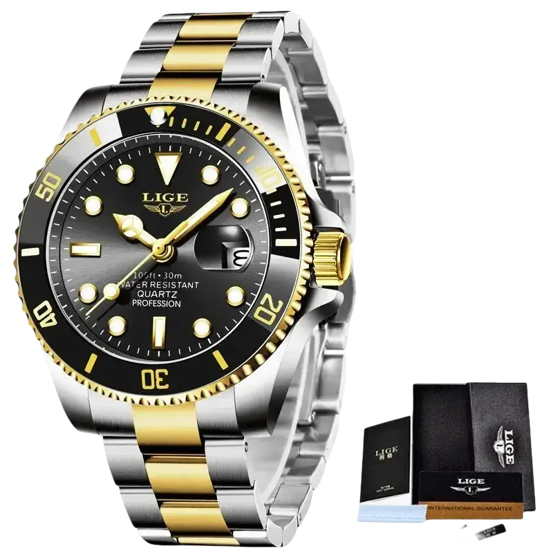 LIGE Montre de plongée étanche pour homme montre bracelet à quartz Montre à Quartz