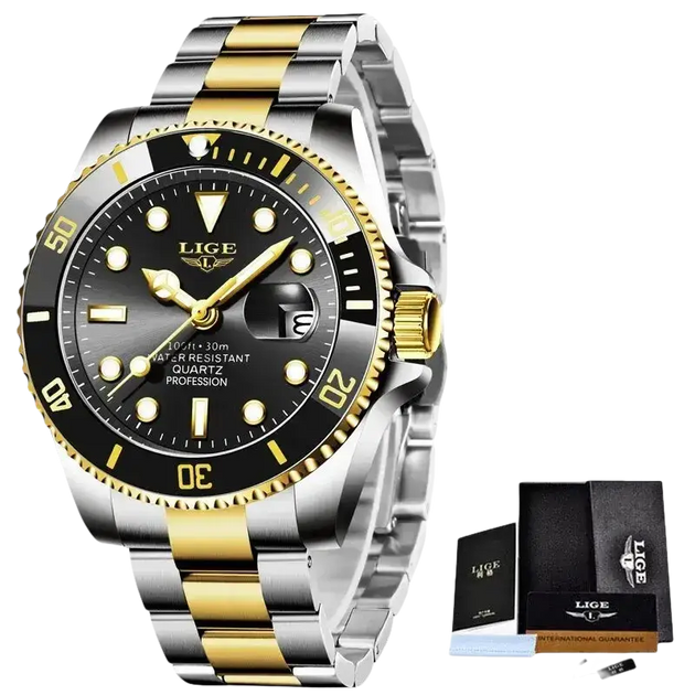 LIGE Montre de plongée étanche pour homme montre bracelet à quartz Montre à Quartz