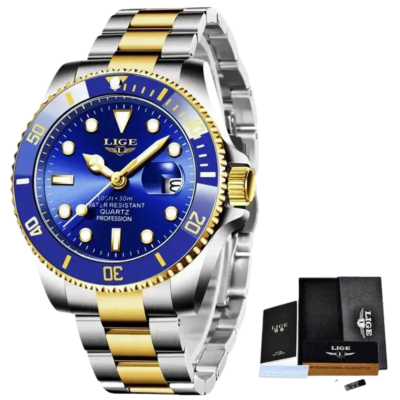 LIGE Montre de plongée étanche pour homme montre bracelet à quartz Montre à Quartz