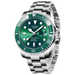 LIGE Montre de plongée étanche pour homme montre bracelet à quartz Vert Argenté Montre à Quartz