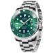LIGE Montre de plongée étanche pour homme montre bracelet à quartz Vert Argenté Montre à Quartz