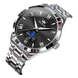 Montre pour homme de couleur argentée avec cadran noir et affichage des phases de lune.