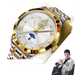Montre pour homme en or et argent bicolore avec un cadran blanc et des chiffres romains.