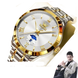 Montre pour homme en or et argent bicolore avec un cadran blanc et des chiffres romains.