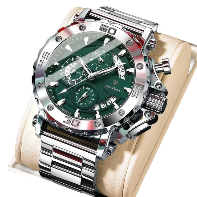 POEDAGAR montre de luxe pour hommes calendrier lumineux étanche homme - 892 Argent Vert - Montre à Quartz
