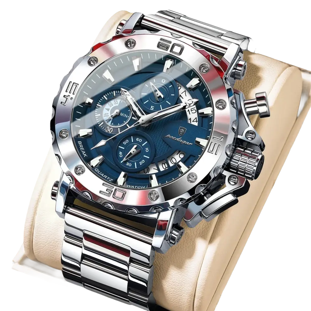 POEDAGAR montre de luxe pour hommes calendrier lumineux étanche homme - 892 Argent Bleu - Montre à Quartz