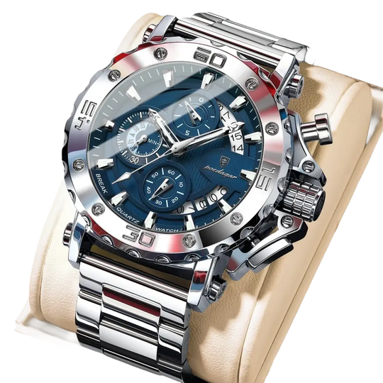 POEDAGAR montre de luxe pour hommes calendrier lumineux étanche homme - 892 Argent Bleu - Montre à Quartz