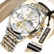 Montre pour homme en argent et or avec un cadran blanc et plusieurs cadrans auxiliaires.