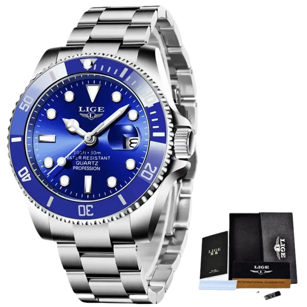 LIGE Montre de plongée étanche pour homme montre bracelet à quartz Montre à Quartz