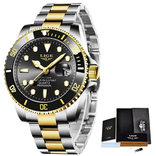 LIGE Montre de plongée étanche pour homme montre bracelet à quartz Montre à Quartz