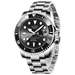 LIGE Montre de plongée étanche pour homme montre bracelet à quartz Argent Noir Montre à Quartz