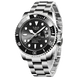 LIGE Montre de plongée étanche pour homme montre bracelet à quartz Argent Noir Montre à Quartz