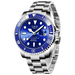 LIGE Montre de plongée étanche pour homme montre bracelet à quartz Bleu Argenté Montre à Quartz