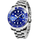 LIGE Montre de plongée étanche pour homme montre bracelet à quartz Bleu Argenté Montre à Quartz