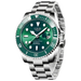 LIGE Montre de plongée étanche pour homme montre bracelet à quartz Vert Argenté Montre à Quartz