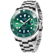 LIGE Montre de plongée étanche pour homme montre bracelet à quartz Vert Argenté Montre à Quartz
