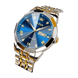 Montre pour homme en argent et or bicolore avec un cadran bleu.