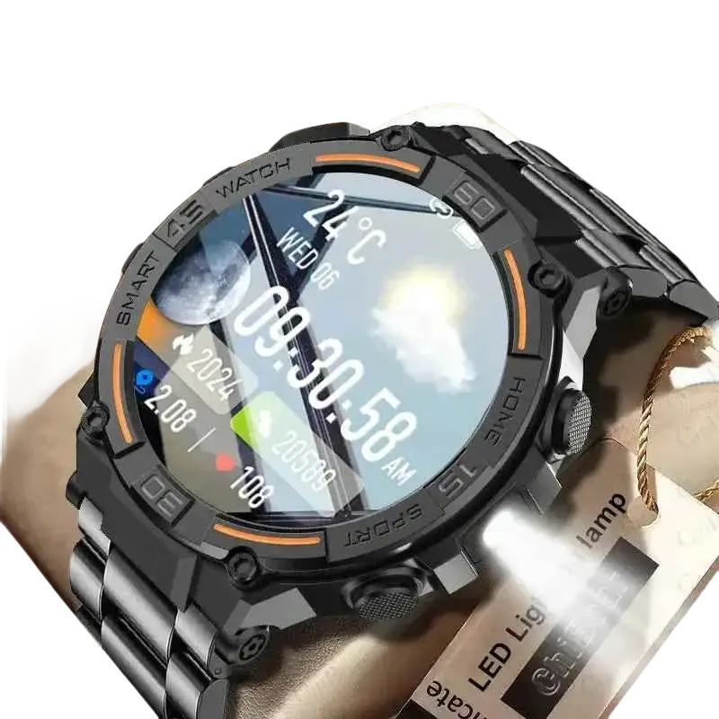 Montre intelligente militaire étanche pour hommes avec écran HD 360x360 et lampe de poche