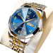 Montre pour homme en argent et or bicolore avec un cadran bleu.