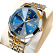 Montre pour homme en argent et or bicolore avec un cadran bleu.