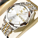 Montre à quartz pour homme, bicolore, argent et or, avec cadran blanc et affichage de la date.