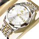 Montre à quartz pour homme, bicolore, argent et or, avec cadran blanc et affichage de la date.
