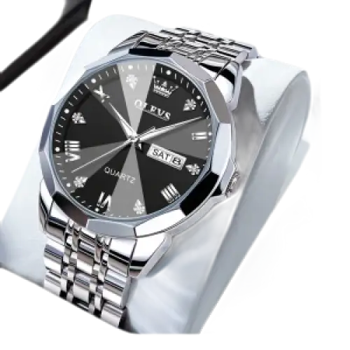 Montre pour homme en acier inoxydable de couleur argentée avec un cadran segmenté noir et gris.