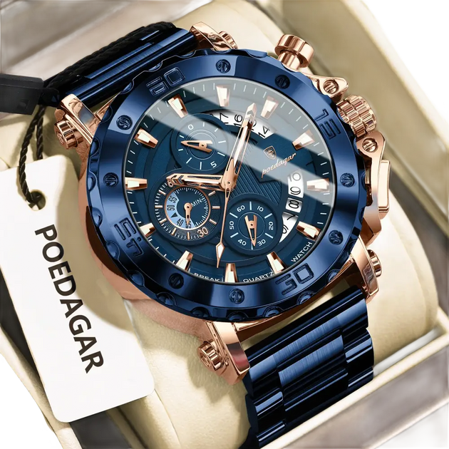 POEDAGAR luxe hommes montre-bracelet Date lumineux étanche Quartz homme horloge chronographe acier inoxydable mode