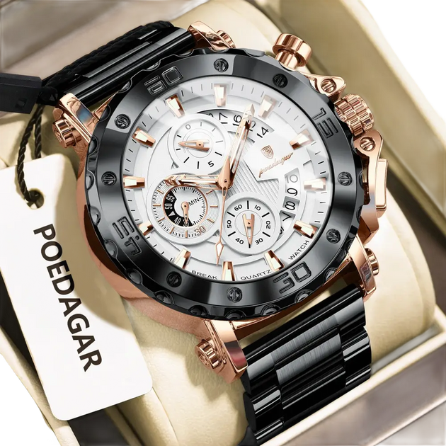 POEDAGAR luxe hommes montre-bracelet Date lumineux étanche Quartz homme horloge chronographe acier inoxydable mode