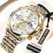 Montre chronographe en argent et or avec complication phase de lune et index en chiffres romains.