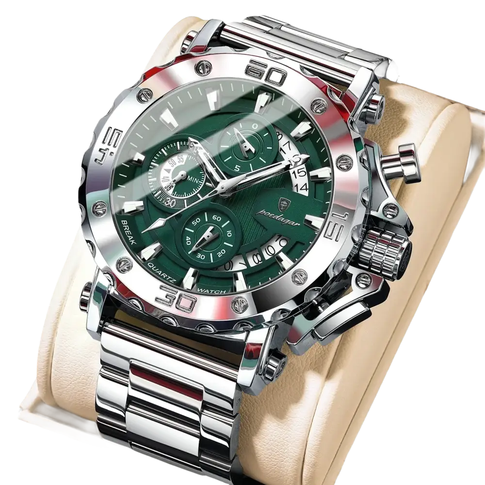 POEDAGAR montre de luxe pour hommes calendrier lumineux étanche homme - 892 Argent Vert - Montre à Quartz