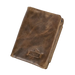 Portefeuille bifold en cuir marron avec une finition texturée.