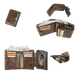 Portefeuille pour homme en cuir marron avec plusieurs fentes pour cartes, des poches pour billets, une poche arrière, une poche intérieure zippée, une fenêtre pour photo d’identité et une poche zippée pour pièces de monnaie.