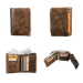 Portefeuille bifold en cuir marron avec plusieurs fentes pour cartes et une pochette pour la monnaie.