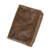 Portefeuille bifold en cuir marron avec une finition texturée.