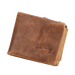 Portefeuille à deux volets en cuir marron.