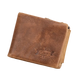 Portefeuille à deux volets en cuir marron.