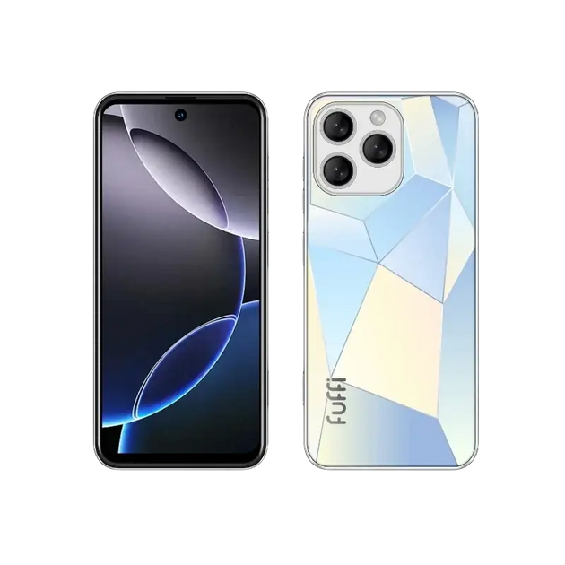 Un smartphone doté d’un écran intégral et d’un dos à motifs géométriques avec un triple système d’appareils photo.