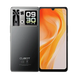 Deux smartphones noirs, l’un montrant son dos avec un module caméra et un petit écran, l’autre montrant son écran jaune-orange vibrant.