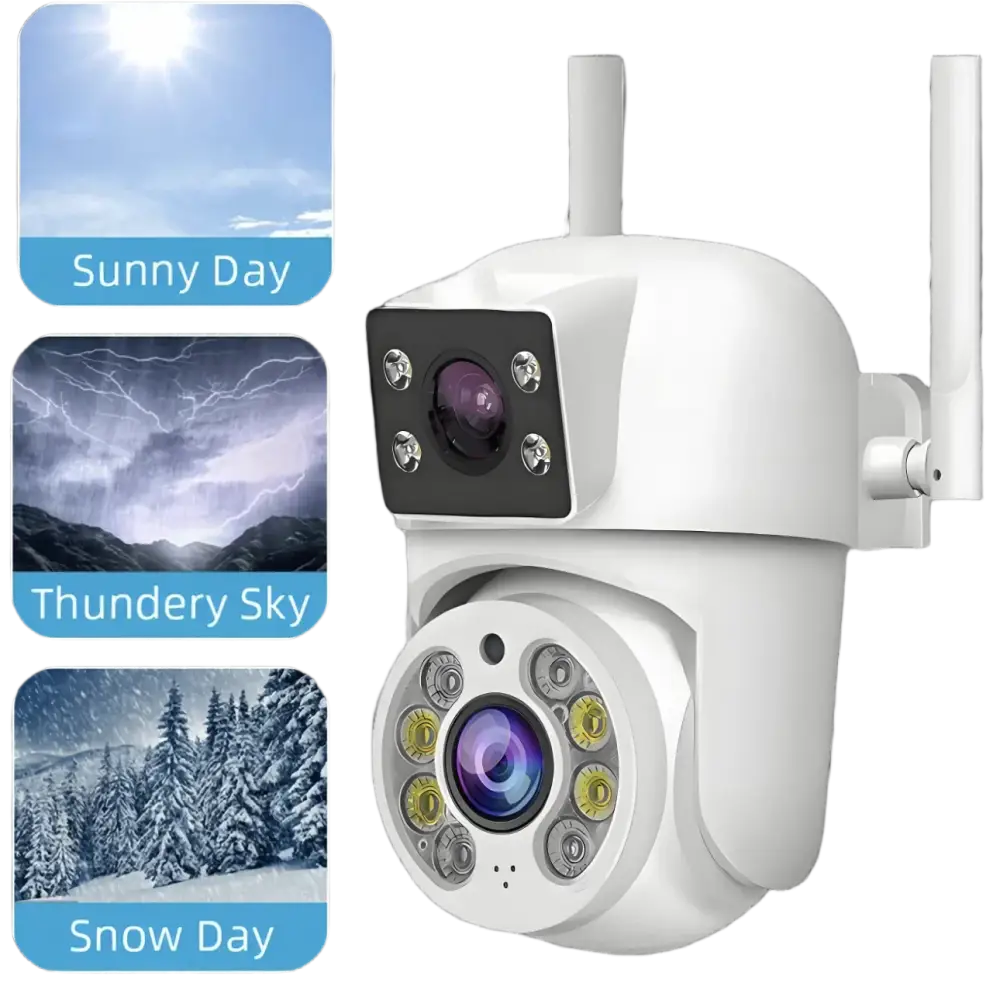 Caméra de sécurité extérieure résistante aux intempéries avec fonction panoramique/inclinaison/zoom.