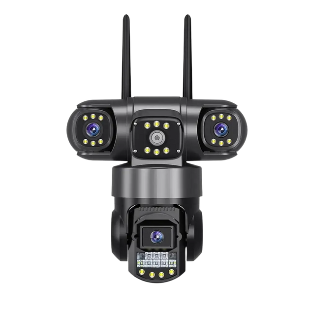 Caméra de sécurité extérieure multi-lentilles avec Wi-Fi et deux antennes