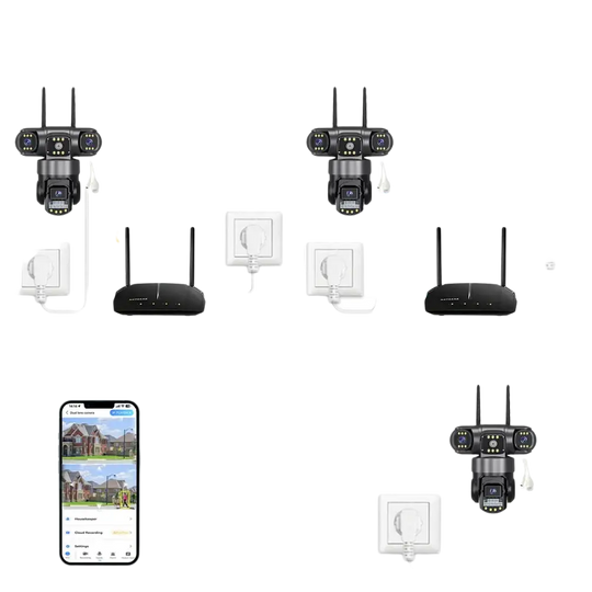 Caméra de sécurité dotée de trois options de connexion : Wi-Fi sans fil, réseau local câblé et point d’accès Wi-Fi intégré pour une connexion directe.