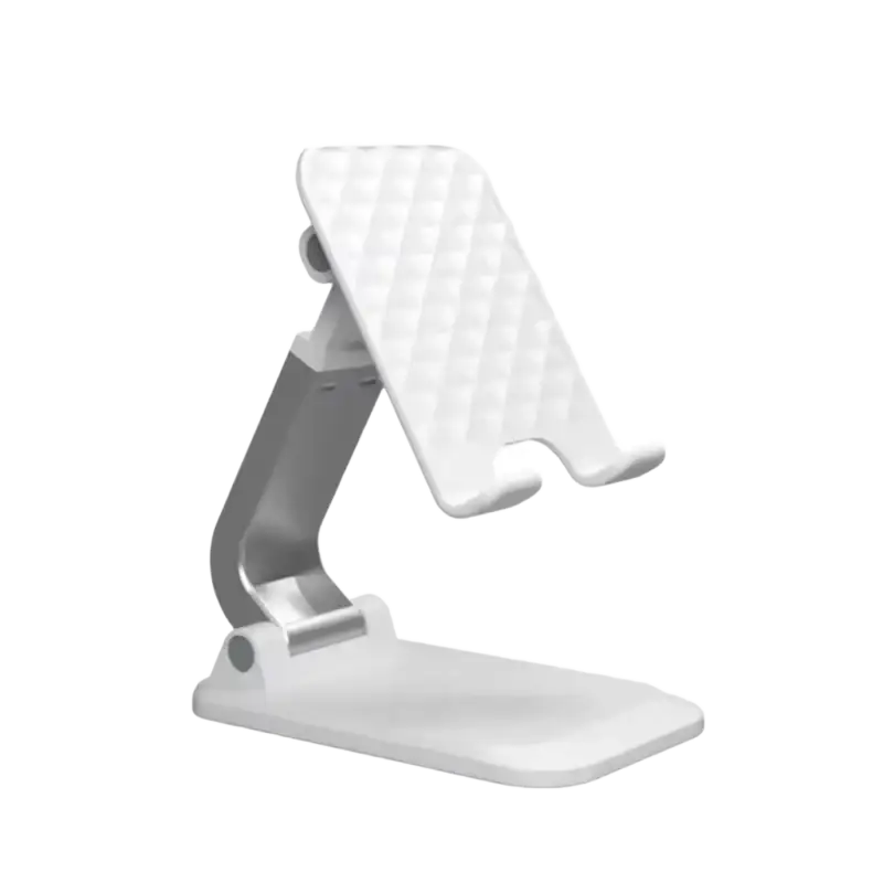 Support de téléphone de bureau blanc réglable.
