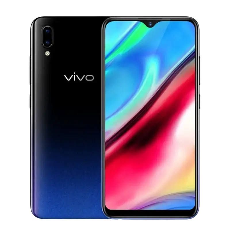 Un smartphone dégradé noir et bleu avec un écran à encoche en forme de goutte d’eau.