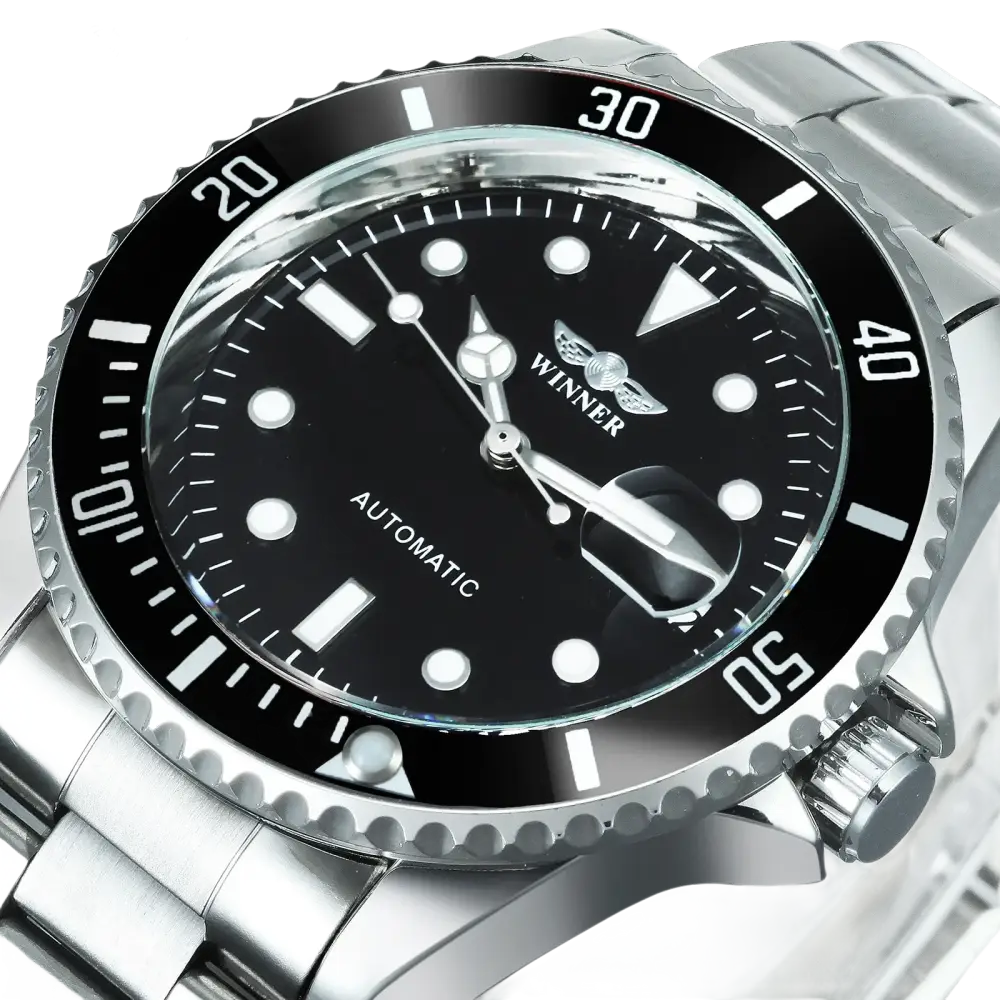 WINNER Montres mécaniques classiques pour hommes montre automatique d’affaires de marque de luxe lunette rotative